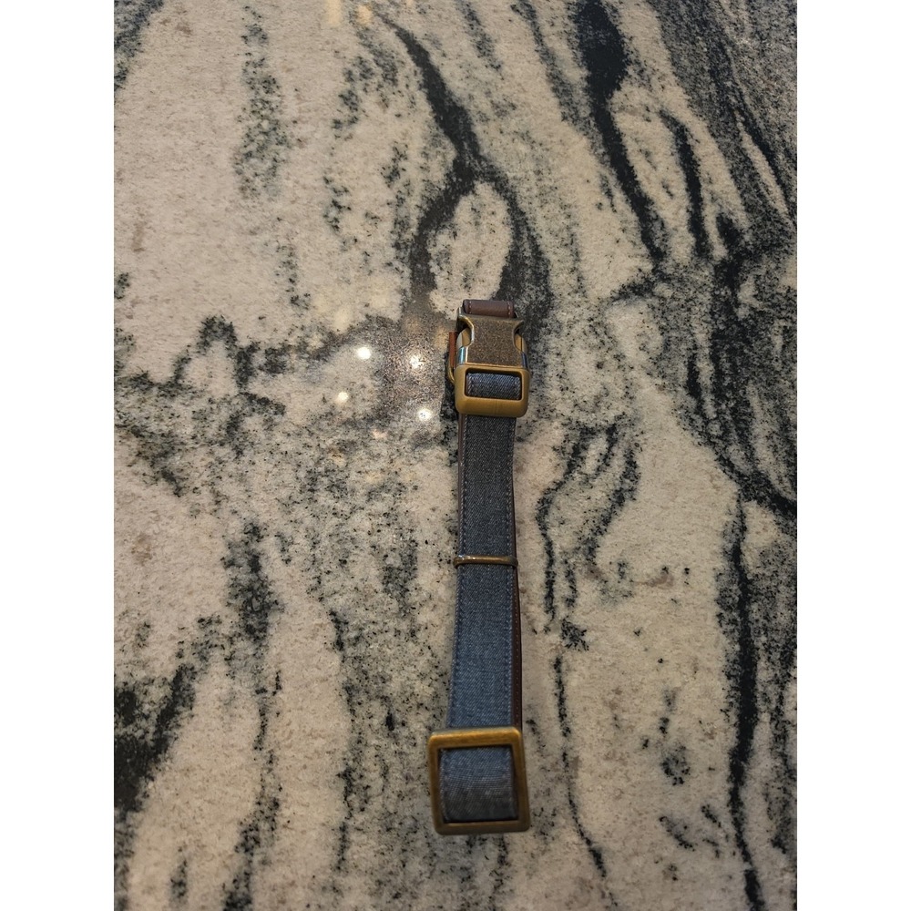 Vibrant Life Dog Collar Blue Denim Brown Faux Leather Adjustable Size Large L